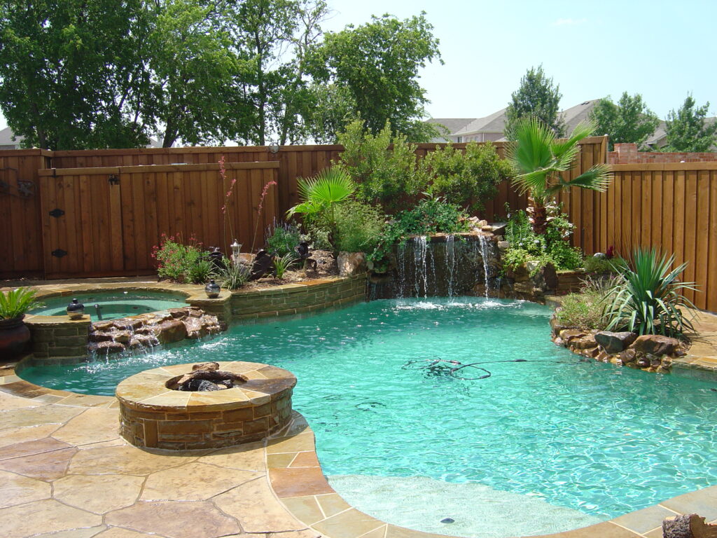 Custom pool with waterfall in Frisco, TX