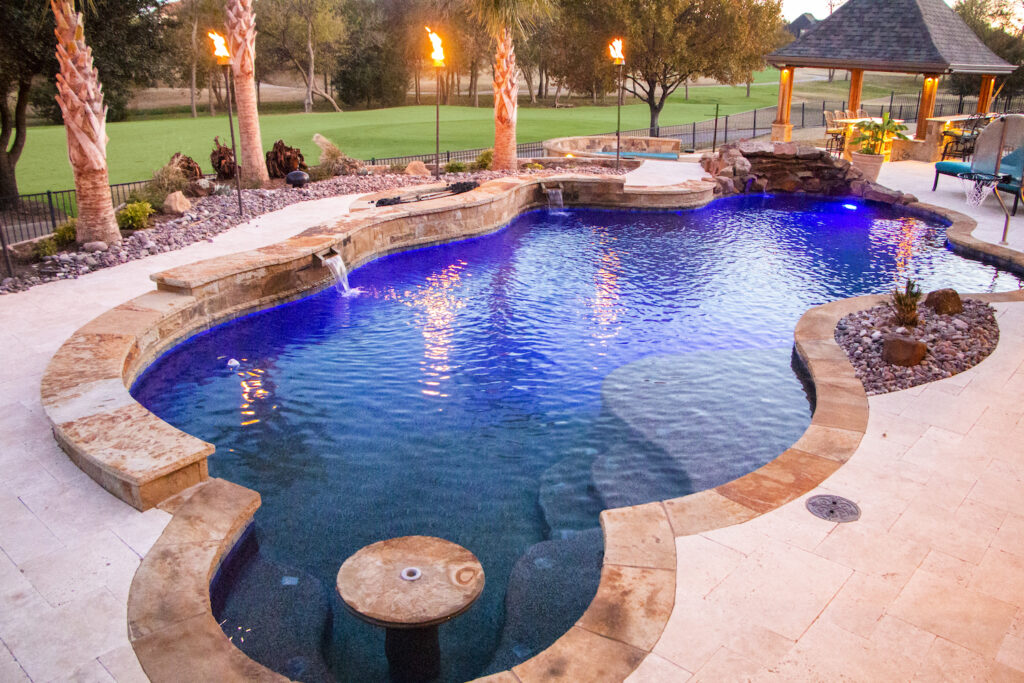 Custom natural pool with pergola