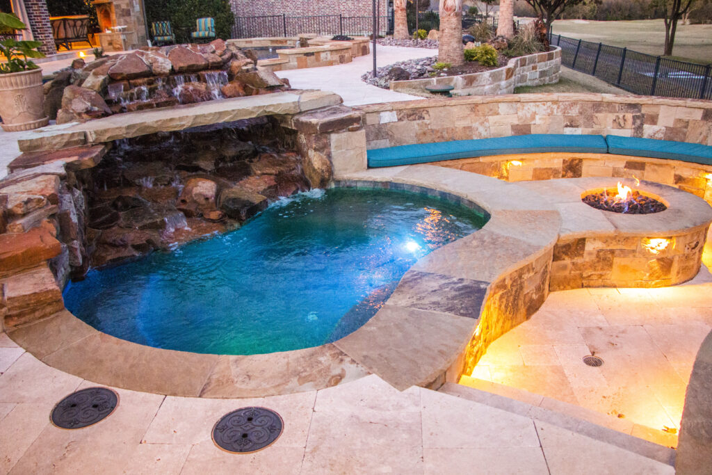 Natural waterfall and firepit