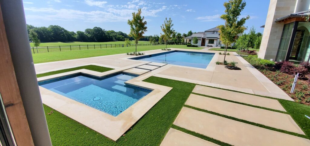 Custom geometric pool design by H2 Outdoor Design in Frisco